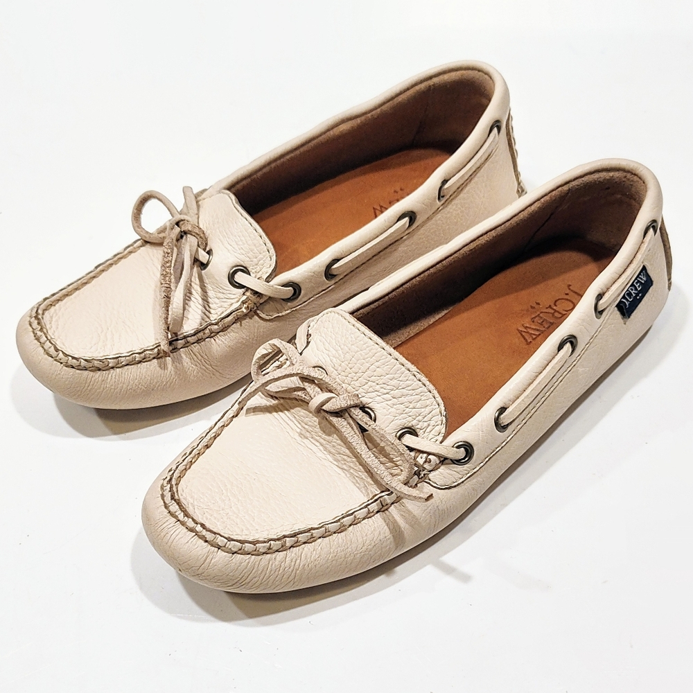 J. Crew Leather Driving Moccasins Loafers Womens 6 Cream Beige Slip-On Shoes